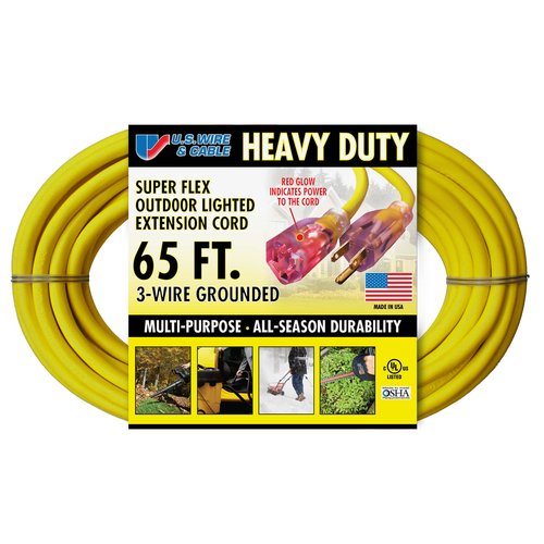 US Wire and Cable Heavy Duty 14/3 65' Lighted Extension Cord, Yellow Clearance in-store YMMV - $13