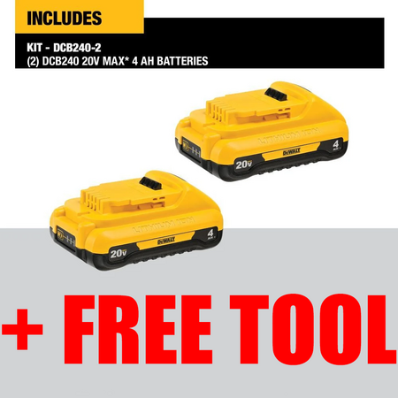 DEWALT 20V MAX 4Ah Compact Lithium Ion Battery 2-Pack + FREE TOOL (same as lowes deal, but works) $99