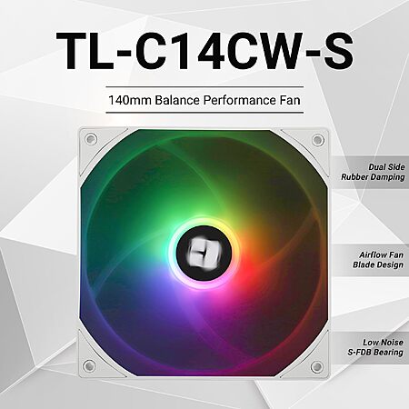 Thermalright 140mm 4-Pin PWM Case Fan (White, ARGB, TL-C14CW-S)