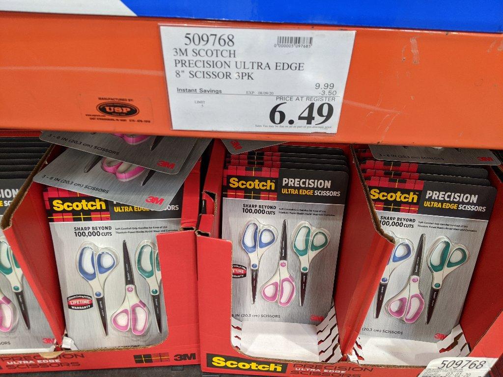 3-Pack Scotch 8" Precision Ultra Edge Scissors $6.49 @Costco Stores through 8/9/2020
