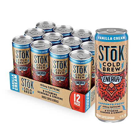 Amazon - SToK Cold Brew Energy Vanilla Cream Coffee 11 fl oz, 12 count $2.88