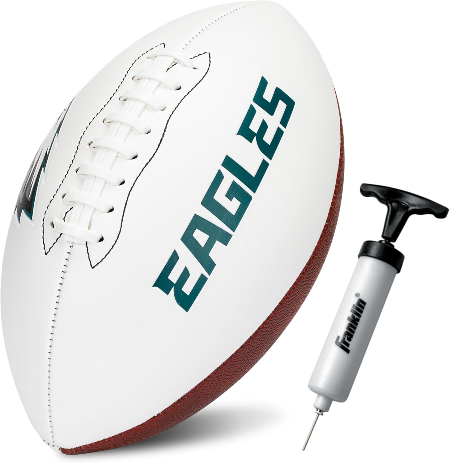 Franklin Sports Official Size NFL White Panel Autograph Football w/ Pump (Philadelphia Eagles, Kansas City Chiefs, & more) $13.99  + Free Shipping w/ Prime or on $35+
