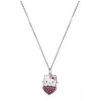 Sanrio Silver Plated Pink Crystal Hello Kitty Pendant Necklace
