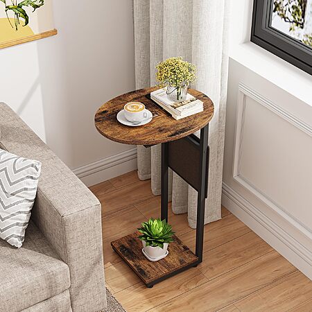 27" Vagusicc C-Shaped End Table w/ Slide-Under Sofa Tray & Storage Pocket (Rustic Brown, Black, or White ) $16.49 + Free Shipping w/ Prime or on $35+