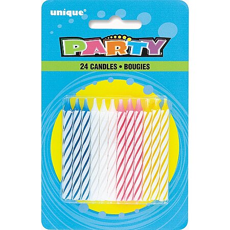 24-Count Bright Spiral Birthday Candles (Multicolor or Zebra) $1.04 + Free Shipping w/ Prime or on $35+