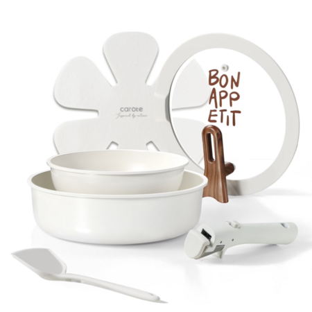 6-Piece Carote Ceramic Nonstick Pot & Pan Set (Cream White or Rose Pink