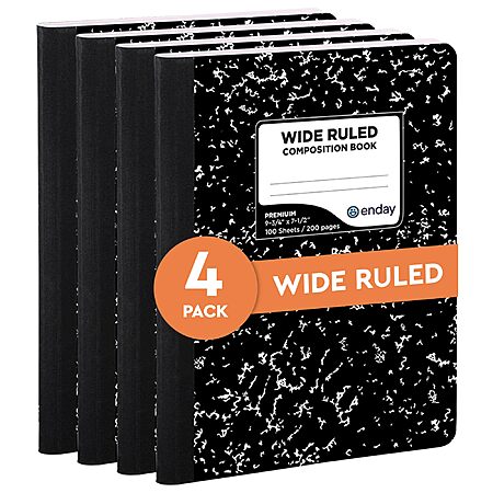 100 Sheet Emraw Wide Ruled Marble Composition Notebook (4-Pack) $5.85 + Free Shipping w/ Prime or on $35+