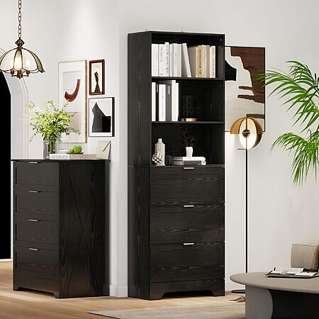 6-Tier Floor-Standing Bookshelf w/ Drawers (Black) $84.99 + Free Shipping (1 replies)