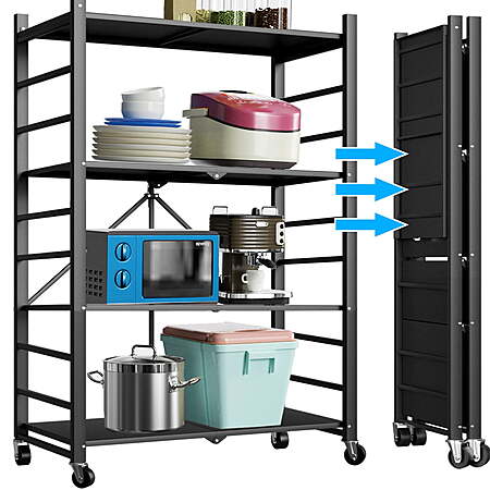 Musment 4-Tier Foldable Metal Adjustable Shelving Unit (Black) $49.98 + Free Shipping
