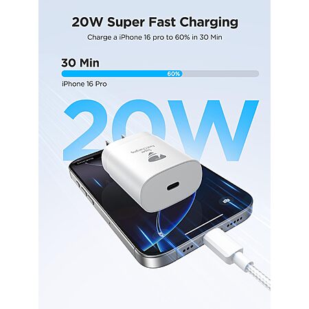 2-Pack Aioneus 20W USB-C PD 3.0 Fast Wall Charger w/ 6' USB-C & Lightning Cables $4.99 + Free Shipping w/ Prime or on $35+