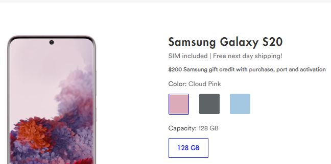 Samsung Galaxy S20 + $200 prepaid Mastercard + $200 Samsung GC for $768  @ Visible