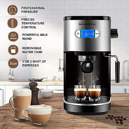 Bonsenkitchen Espresso Machine 20 Bar Expresso Coffee Maker with Milk Frother Wand Amazon 89.99