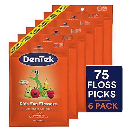DenTek Fun Flossers – Kids Floss Picks with Wild Fruit Flavor, 75 Count, Pack of 6 - $6.03 A/C + S&S FS w/prime YMMV