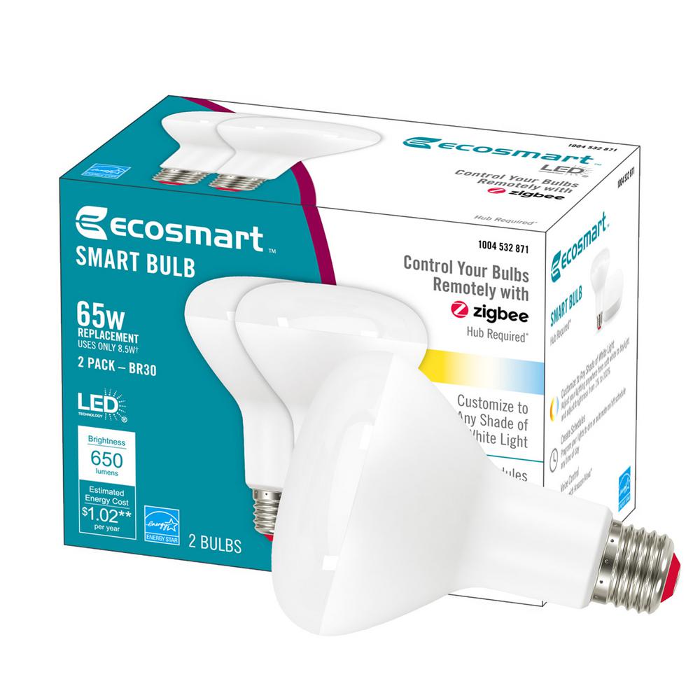 Ecosmart 2-Pack LED White Tunable Dimmable Smart Bulb A19 $9.97 BR30 $4.97 FS
