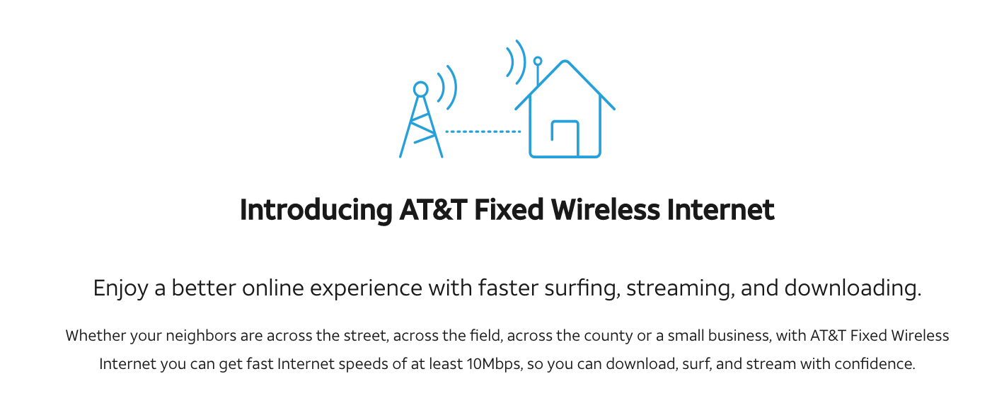 AT&T Fixed Wireless Internet for home or small business - $60 per month (Up to 170 GB per month). YMMV