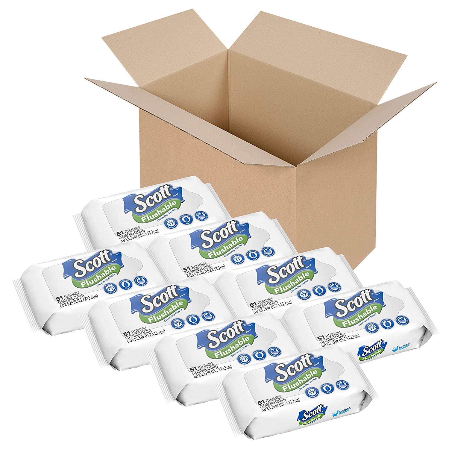 Scott Flushable Wipes, Fragrance-Free, 8 Soft Packs of 51 Wipes Amazon S&S $12.92