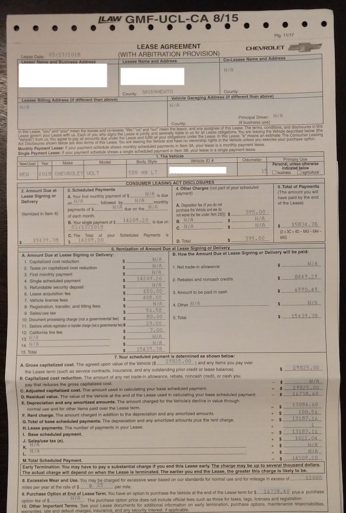 California: Lease 2018 Chevrolet Volt Electric Car as low as $5K for 3yr/12k YMMV (~$138/mo)
