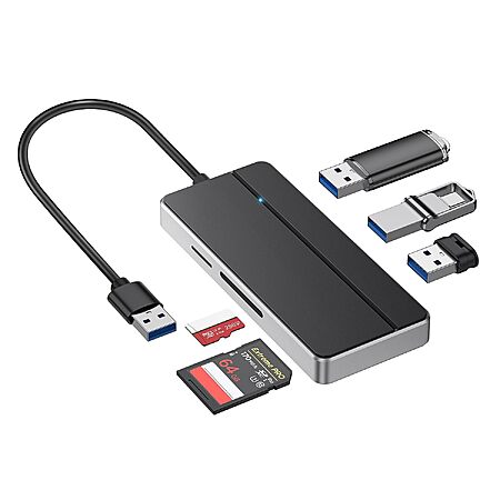 5-in-1 USB 3.0 Hub Adapter Hub with 3 USB 3.0 Ports, SD and microSD Card Reader, USB A to USB C Adapter. $5.39 at checkout