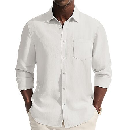Mens Dress Shirts Linen Long Sleeve Button Down Casual Shirt for Men $9.99 after coupon