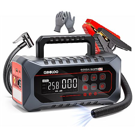 GOOLOO A7 Jump Starter with Air Compressor - 6000A & 160PSI Jump Box $107.99 AC