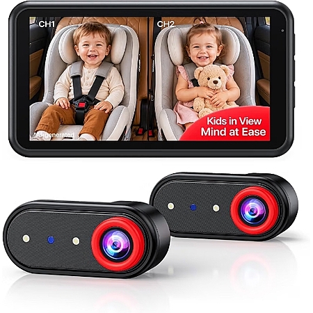 LUCKVIEW BM2PRO Dual Car Baby Monitor for 2 Kids, 5.2"" 1080P HD, Split Screen & Full View, Auto Night Vision, Easy Setup