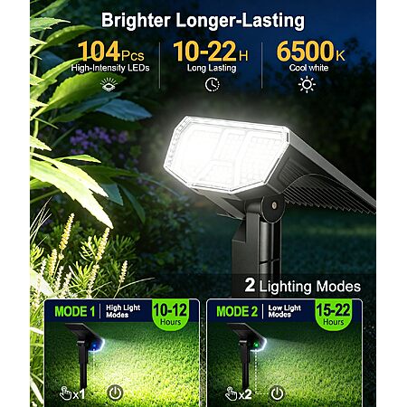 6 Pack Solar Spot Lights Outdoor, 104 LED SolSpotlights, IP65 Waterproof Solar Powered Outdoor Lights, Auto On/Off $19.46 AC
