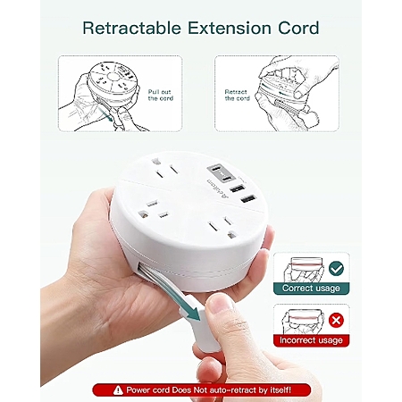 Travel Esstentials - Cruise Approved Power Strip with 5ft Retractable Cord