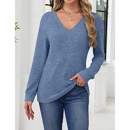 JUSTFASHIONNOW Long Sleeve Shirts for Women V Neck - $4.39 - $5.49 AC