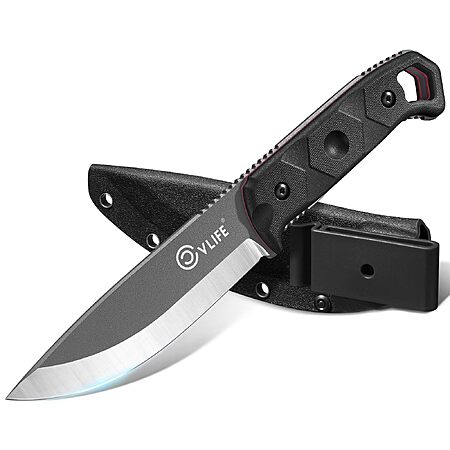 CVLIFE 5.2 D2 Full Tang Fixed Blade Bushcraft Knife with Sheath, Black - $20.99 AC