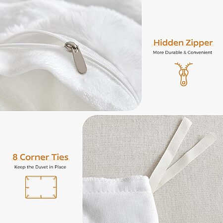 Tokokimo Fluffy Duvet Cover Set King Size, Faux Fur Duvet Cover Set Soft Reversible Bedding Set, White Comforter Cover with 2 Pillow Cases - $38.00 AC