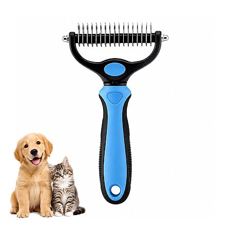 2-in-1 Double-Sided Pet Grooming Comb for Dogs & Cats - Deshedding Brush & Rounded-Tooth Dematting Tool - $7.99 AC