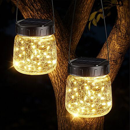 2 Pack BUCASA Small Solar Lanterns Outdoor Waterproof Hanging Solar Lights - $14.99 AC