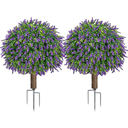 24.7" Artificial Boxwood Topiary Ball Trees with Lavender - $31.99 AC