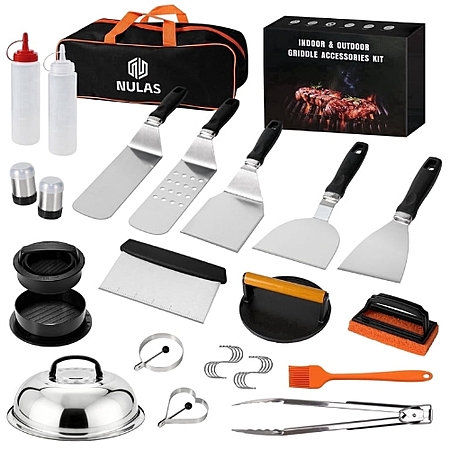 NULAS 27Pcs Griddle Accessories Kit with Spatula & Burger Press, Flat Top Grill Tools for Blackstone Outdoor BBQ - $25.69 AC