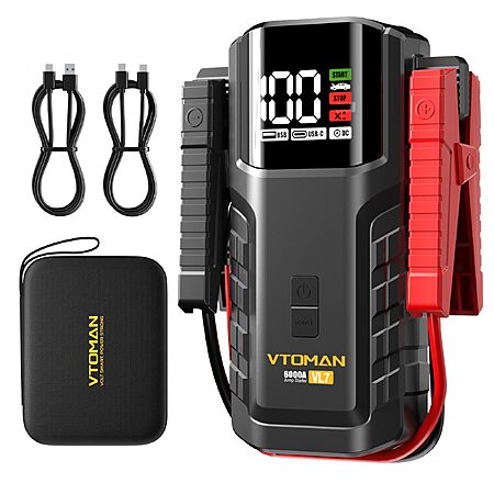 VTOMAN VL7 6000A LiFePO4 Portable Jump Starter for All Gas and 10L Diesel - $75.98 AC