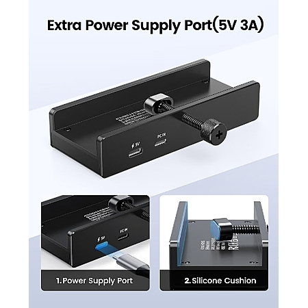 ORICO USB Hub 3.0, 5 Ports Clamp USB Hub with Extra Power Port