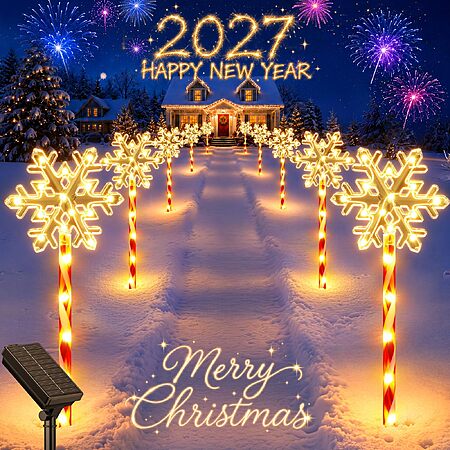 10 Pack Solar Snowflake Pathway Lights, Outdoor Christmas Lights Yard Decor 12-Hr Runtime Solar Snowflake Lights - $29.49 AC