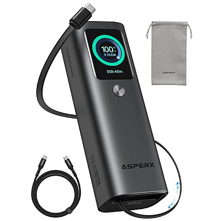 AsperX 165W Aluminum Laptop Power Bank with Retractable Cables - $39.99 AC