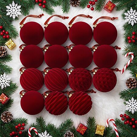 Minetom 15 Pcs Burgundy Velvet Christmas Ornaments - $9.99 AC
