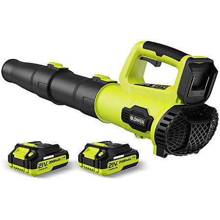 LEAPUL Leaf Blower Cordless with 2 Batteries & Fast Charger Leaf green - $29.99 AC