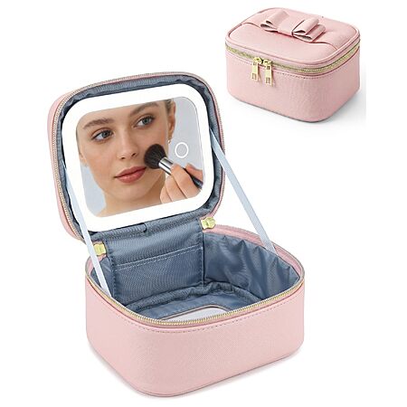 Mini Makeup Bag with LED Mirror, Rechargeable Portable Makeup Case ...