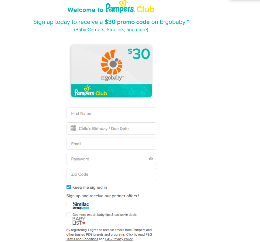 Ergobaby Promo Code $30 OFF $60 ~ When you Sign up for Pampers Club