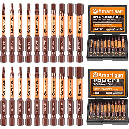 20-Pc Amartisan Metric & SAE Hex Head Allen Wrench Drill Bit Set w/ Storage Box $8 