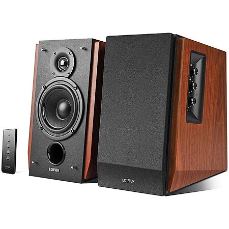 $113.70 | Edifier Amplified Bluetooth Bookshelf Speaker System, 2.0 Powered Active Speakers 66 Watt RMS - Wooden at Amazon