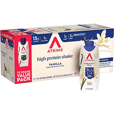 12-Pack 11-Oz Atkins High Protein Shakes (Creamy Vanilla) 2 for $27.70 w/ Subscribe & Save + Free S&H