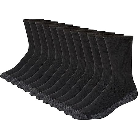 12-Pack Hanes Men's Max Cushioned Crew Socks (Size 12-14, Various Colors) $14.15 