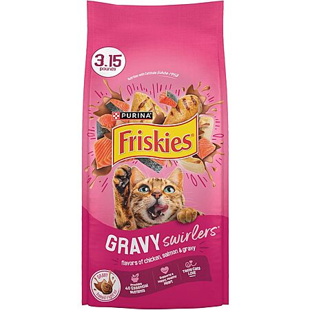 3.15-lb Purina Friskies Gravy Swirlers Dry Cat Food (Chicken, Salmon & Gravy) $3.30 w/ S&S