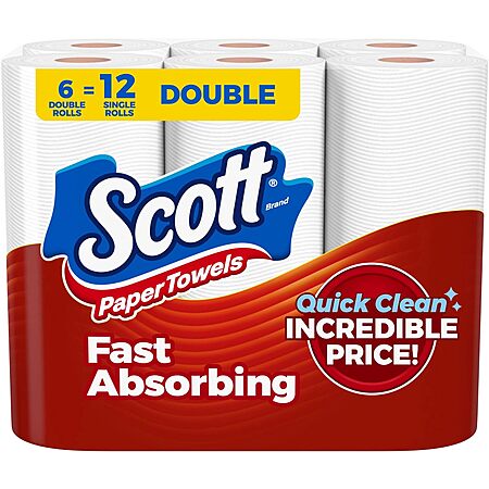 6-Pk 108-Sheet Scott Paper Towels Choose-A-Sheet Double Rolls 3 for $14.50 w/ S&S