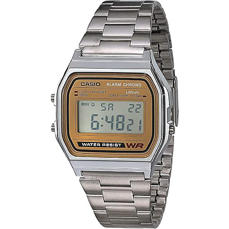 33.2mm Casio A158WEA Digital Quartz Watch w/ Stainless Steel Band (Silver/Gold)