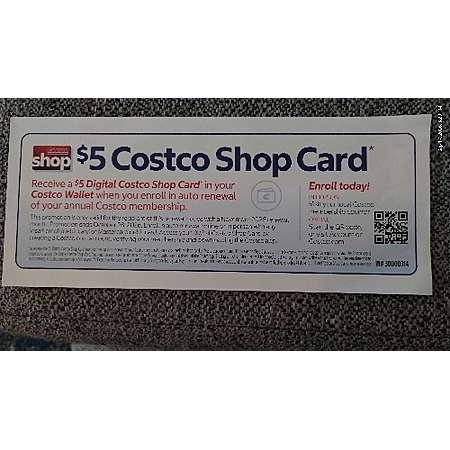 Costco membership renewal - $5 shop card - enroll in auto renewal
